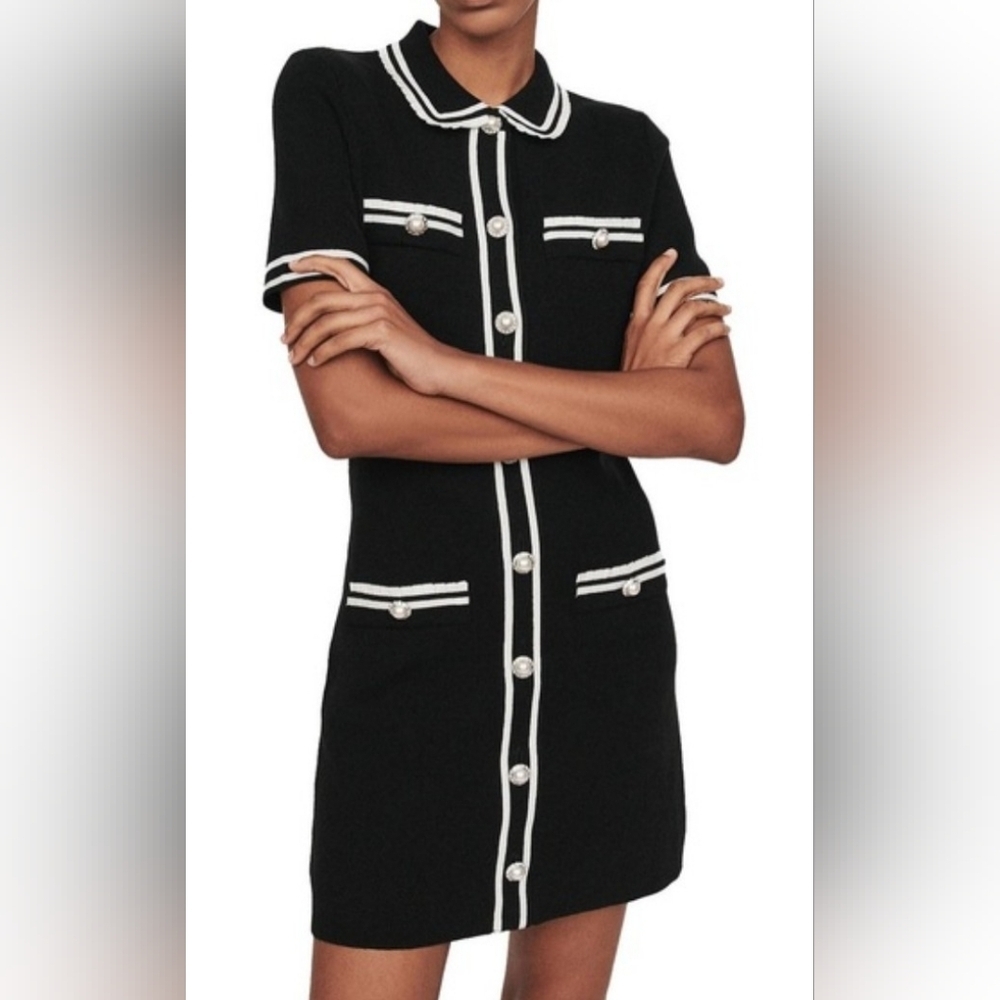 Maje Ravela Black & White Button-Up Stretch Knit Dress Sz 1